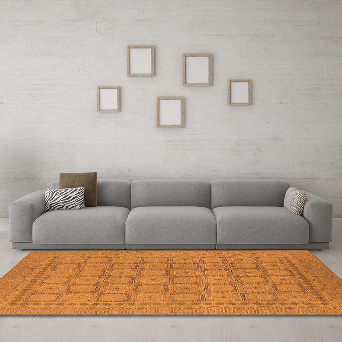 Machine Washable Oriental Orange Industrial Area Rugs in a Living Room, wshurb1349org
