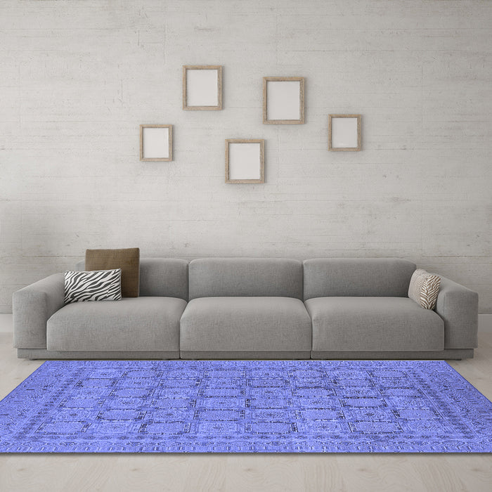 Machine Washable Oriental Blue Industrial Rug in a Living Room, wshurb1349blu