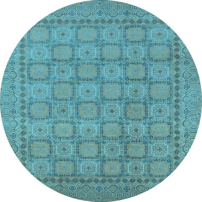 Round Machine Washable Oriental Light Blue Industrial Rug, wshurb1349lblu