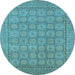 Round Machine Washable Oriental Light Blue Industrial Rug, wshurb1349lblu