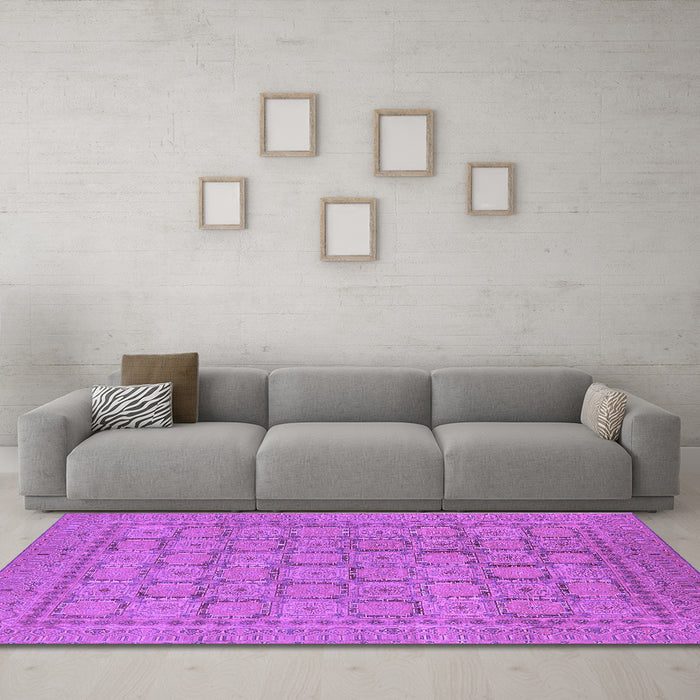 Machine Washable Oriental Purple Industrial Area Rugs in a Living Room, wshurb1349pur