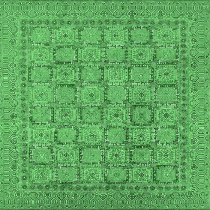 Square Machine Washable Oriental Emerald Green Industrial Area Rugs, wshurb1349emgrn