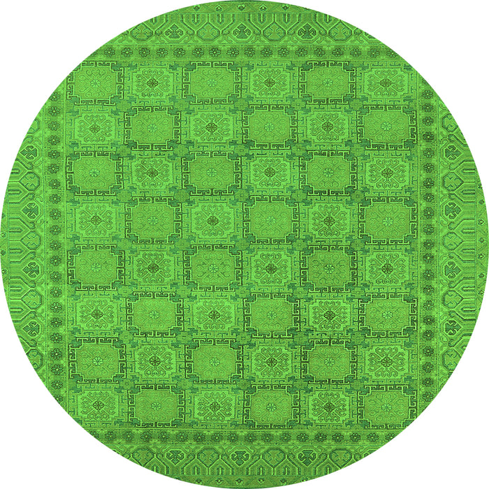 Round Machine Washable Oriental Green Industrial Area Rugs, wshurb1349grn