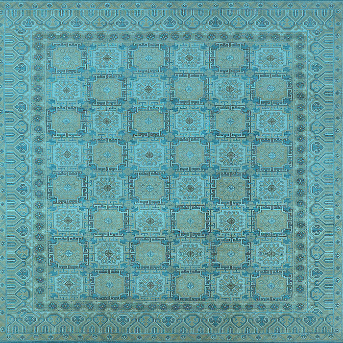 Square Machine Washable Oriental Light Blue Industrial Rug, wshurb1349lblu