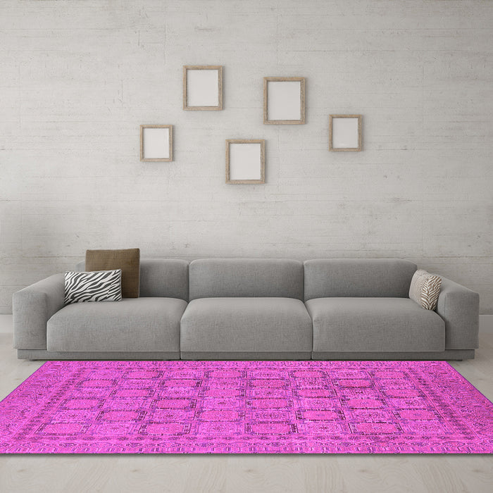 Machine Washable Oriental Pink Industrial Rug in a Living Room, wshurb1349pnk