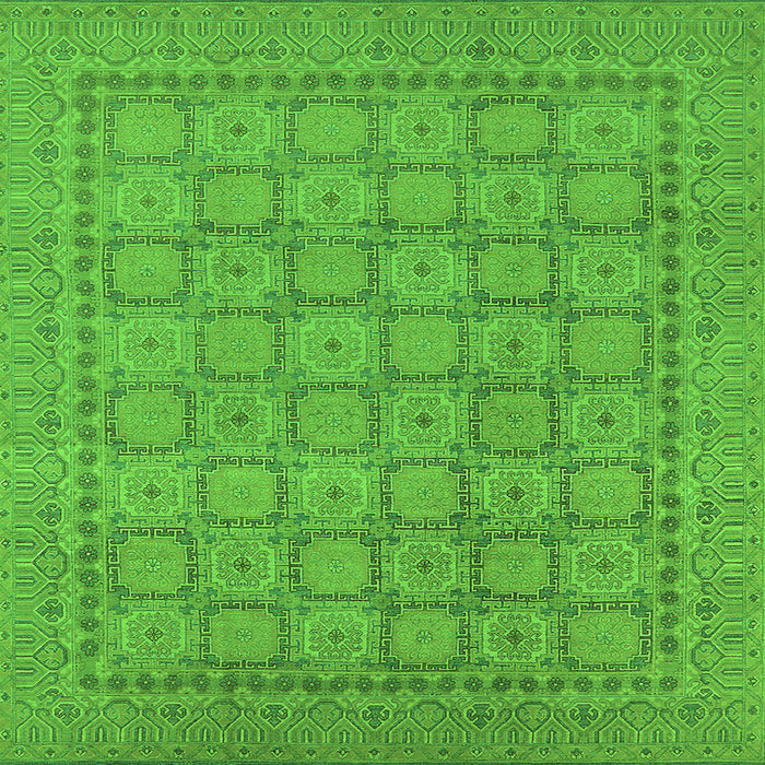 Square Machine Washable Oriental Green Industrial Area Rugs, wshurb1349grn