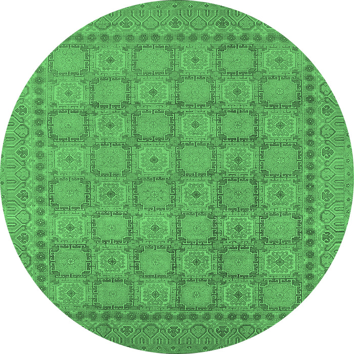 Round Oriental Emerald Green Industrial Rug, urb1349emgrn