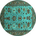 Round Oriental Turquoise Industrial Rug, urb1350turq