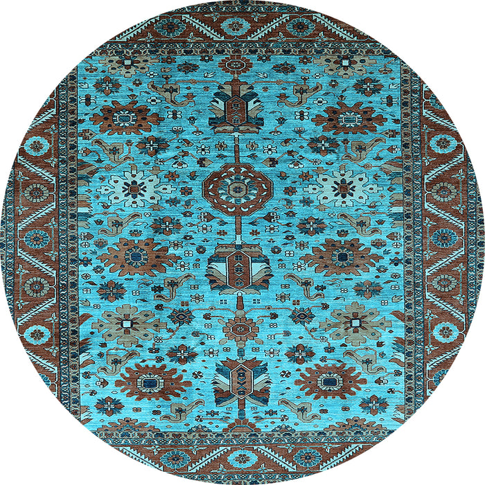 Round Machine Washable Oriental Light Blue Industrial Rug, wshurb1350lblu