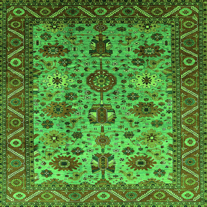 Square Machine Washable Oriental Green Industrial Area Rugs, wshurb1350grn