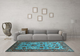 Machine Washable Oriental Light Blue Industrial Rug in a Living Room, wshurb1350lblu