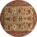 Round Oriental Brown Industrial Rug, urb1350brn