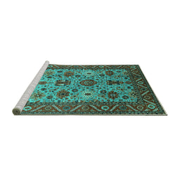 Sideview of Machine Washable Oriental Turquoise Industrial Area Rugs, wshurb1350turq