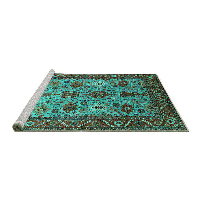 Sideview of Machine Washable Oriental Turquoise Industrial Area Rugs, wshurb1350turq