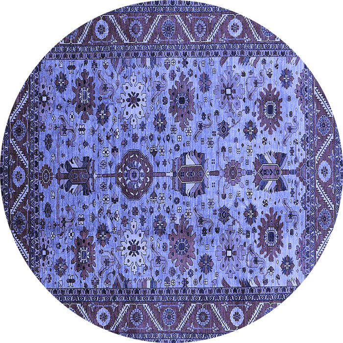Round Machine Washable Oriental Blue Industrial Rug, wshurb1350blu
