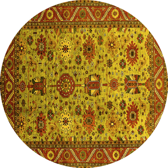 Round Machine Washable Oriental Yellow Industrial Rug, wshurb1350yw