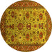 Round Machine Washable Oriental Yellow Industrial Rug, wshurb1350yw