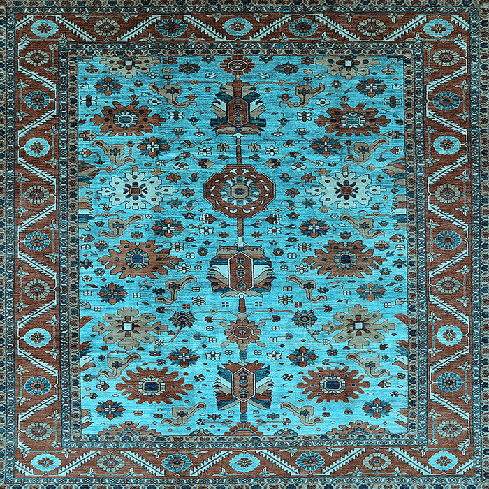 Square Machine Washable Oriental Light Blue Industrial Rug, wshurb1350lblu