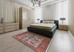 Mid-Century Modern Rosy Brown Pink Oriental Rug in a Bedroom, urb1350