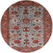 Round Mid-Century Modern Rosy Brown Pink Oriental Rug, urb1350