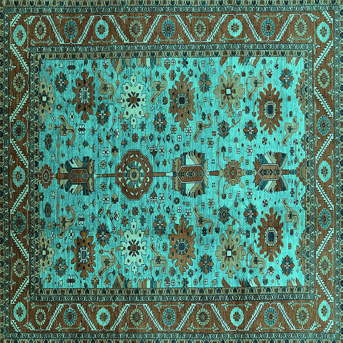 Square Machine Washable Oriental Turquoise Industrial Area Rugs, wshurb1350turq