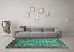 Machine Washable Oriental Turquoise Industrial Area Rugs in a Living Room,, wshurb1350turq