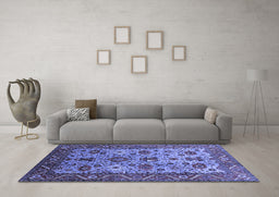 Machine Washable Oriental Blue Industrial Rug in a Living Room, wshurb1350blu
