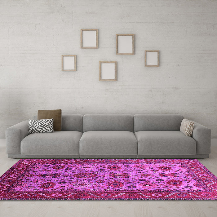 Machine Washable Oriental Pink Industrial Rug in a Living Room, wshurb1350pnk