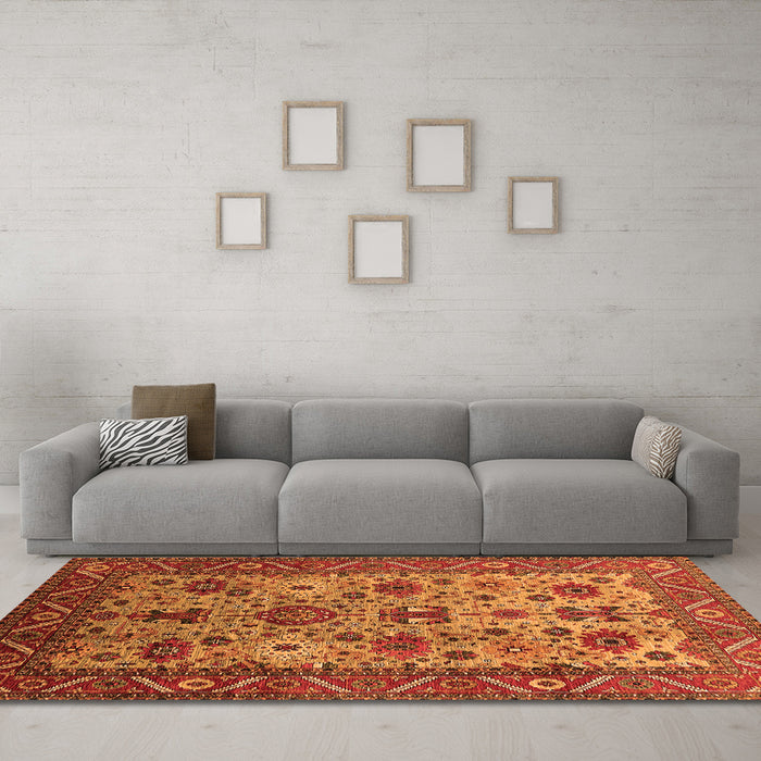 Machine Washable Oriental Orange Industrial Area Rugs in a Living Room, wshurb1350org