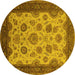 Round Machine Washable Oriental Yellow Traditional Rug, wshurb1351yw