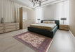 Mid-Century Modern Maroon Purple Oriental Rug in a Bedroom, urb1351