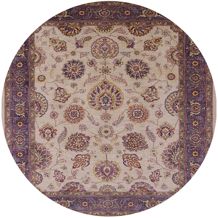 Round Mid-Century Modern Maroon Purple Oriental Rug, urb1351