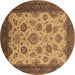 Round Oriental Brown Traditional Rug, urb1351brn