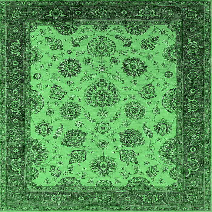 Square Machine Washable Oriental Emerald Green Traditional Area Rugs, wshurb1351emgrn