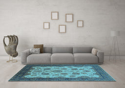 Machine Washable Oriental Light Blue Traditional Rug in a Living Room, wshurb1351lblu