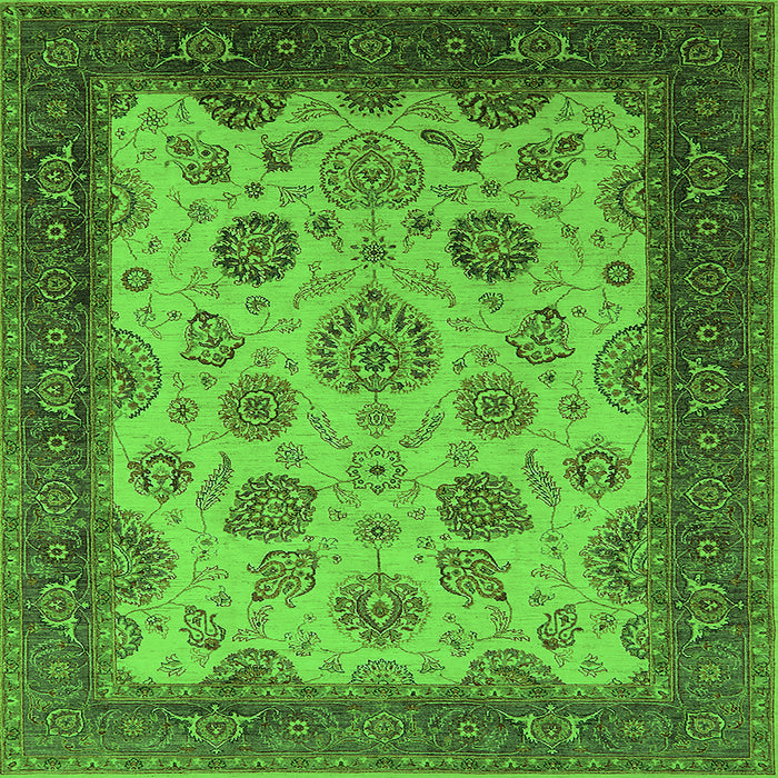 Square Machine Washable Oriental Green Traditional Area Rugs, wshurb1351grn