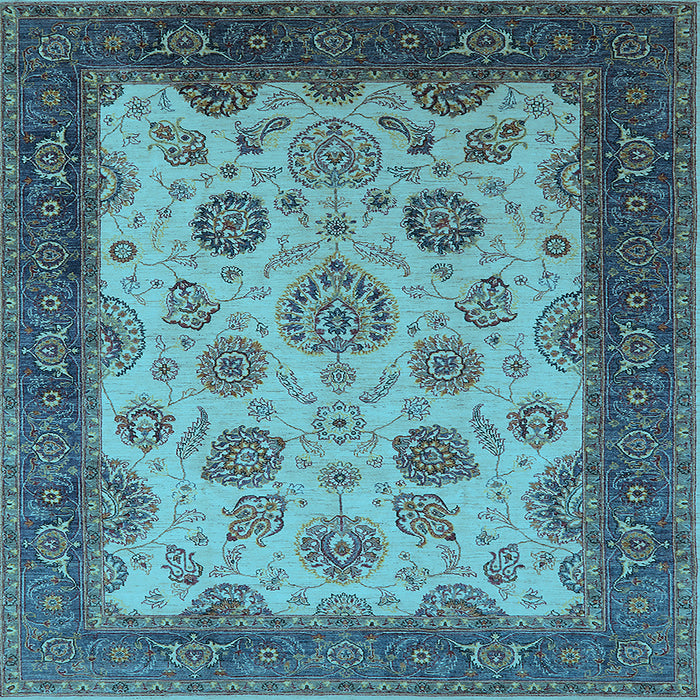 Square Machine Washable Oriental Light Blue Traditional Rug, wshurb1351lblu