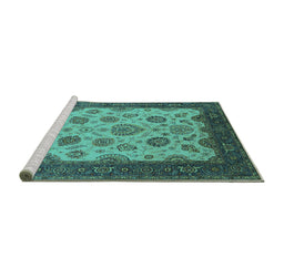 Sideview of Machine Washable Oriental Turquoise Traditional Area Rugs, wshurb1351turq