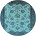 Round Machine Washable Oriental Light Blue Traditional Rug, wshurb1351lblu