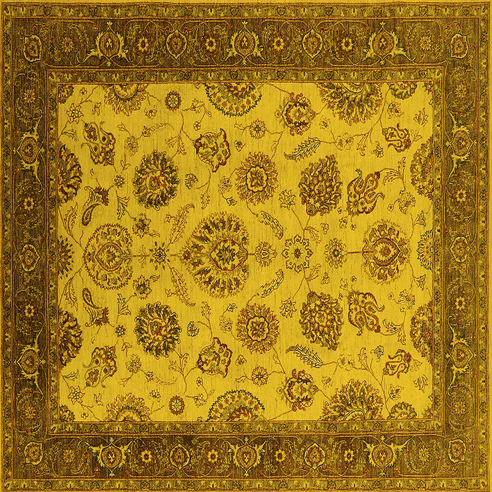 Square Machine Washable Oriental Yellow Traditional Rug, wshurb1351yw