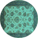 Round Machine Washable Oriental Turquoise Traditional Area Rugs, wshurb1351turq