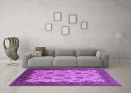 Machine Washable Oriental Purple Traditional Area Rugs in a Living Room, wshurb1351pur