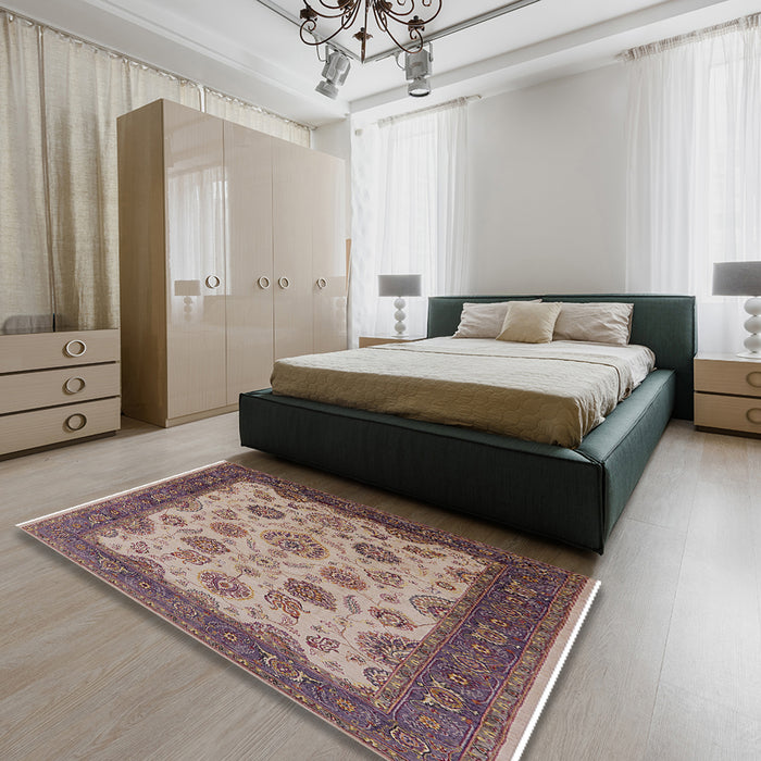 Machine Washable Industrial Modern Velvet Maroon Purple Rug in a Bedroom, wshurb1351