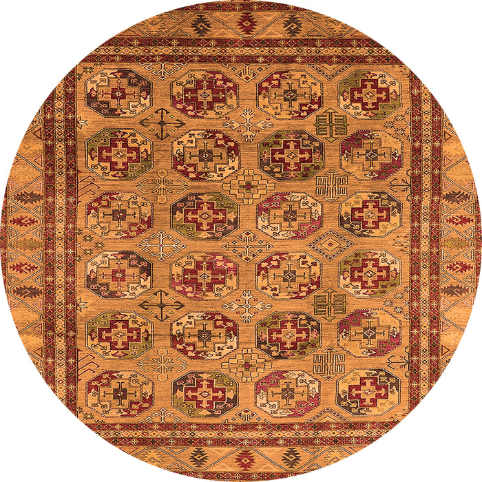 Round Machine Washable Oriental Orange Traditional Area Rugs, wshurb1352org