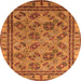 Round Machine Washable Oriental Orange Traditional Area Rugs, wshurb1352org