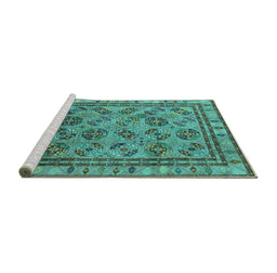 Sideview of Machine Washable Oriental Turquoise Traditional Area Rugs, wshurb1352turq