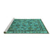 Sideview of Machine Washable Oriental Turquoise Traditional Area Rugs, wshurb1352turq