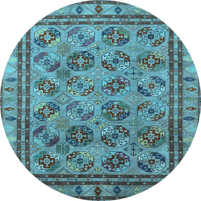 Round Oriental Light Blue Traditional Rug, urb1352lblu