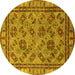 Round Machine Washable Oriental Yellow Traditional Rug, wshurb1352yw