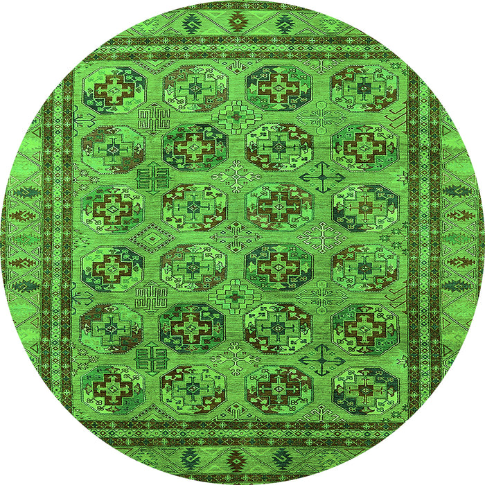 Round Oriental Green Traditional Rug, urb1352grn
